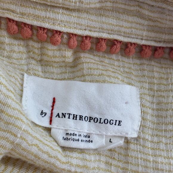 Anthropologie Yellow Striped V-Neck Cotton Popover Button Down Shirt - Picture 10 of 12